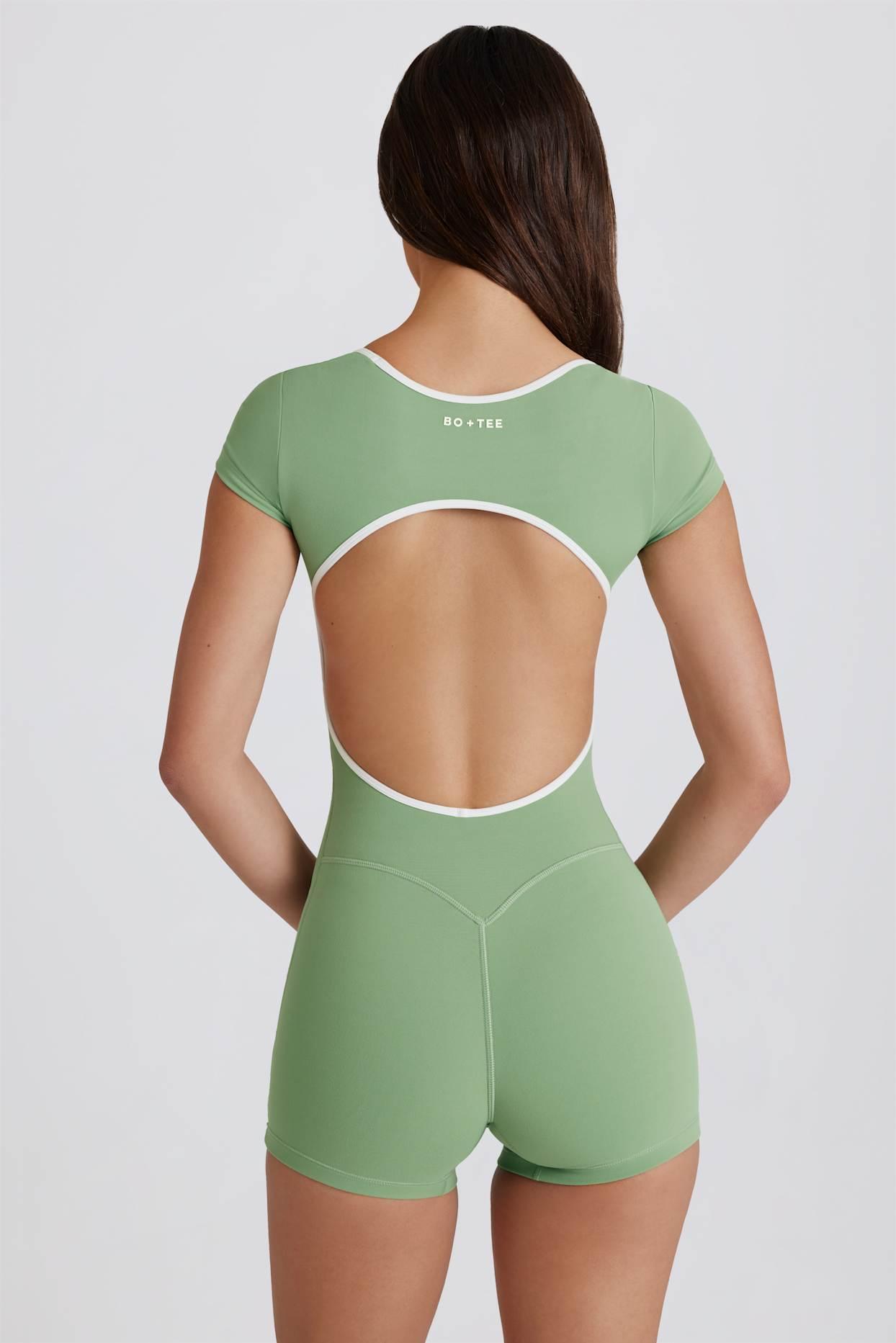 Soft Active Open-Back Unitard in Green Product Image