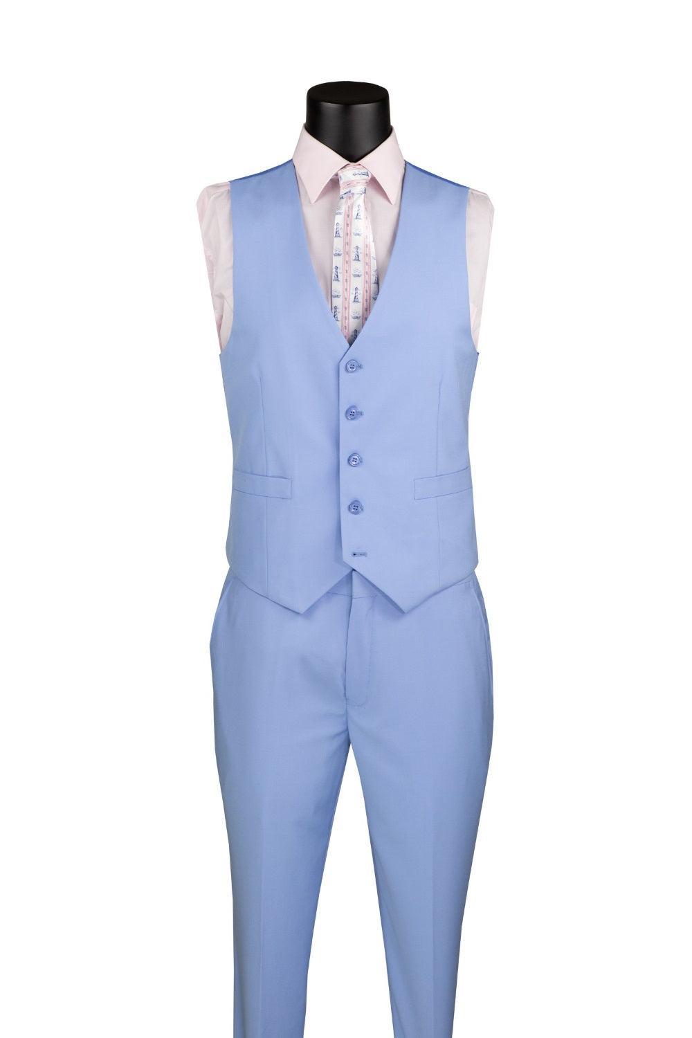 Slim Fit Business Men's Suit 3 Piece 2 Button in Light Blue Male Product Image