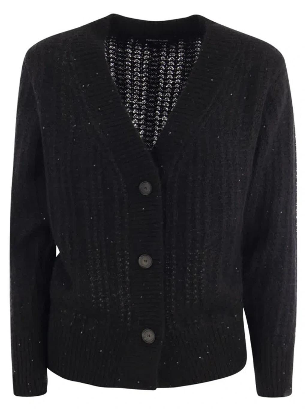 FABIANA FILIPPI Ribbed Knit Cardigan In Black Product Image