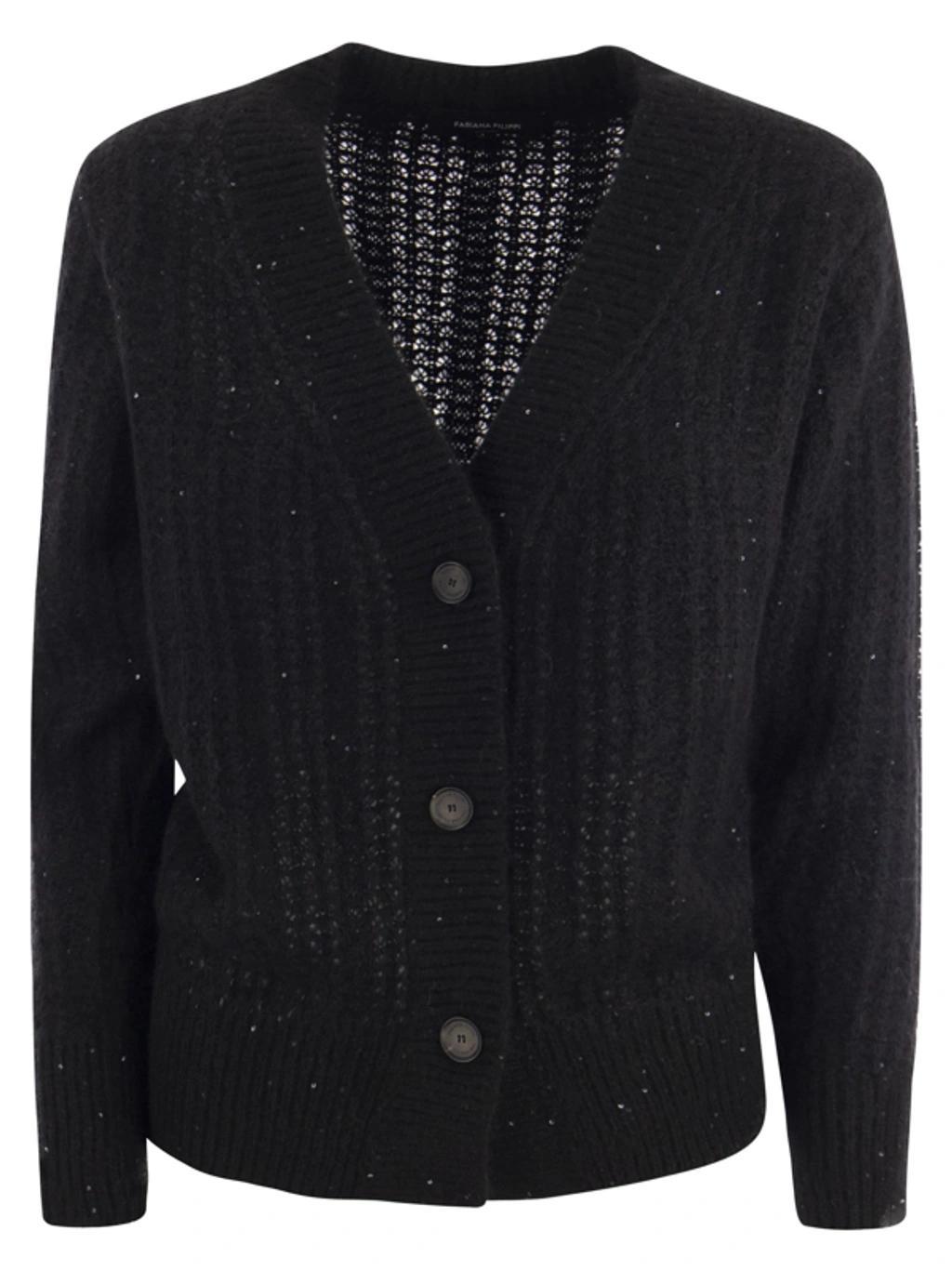 FABIANA FILIPPI Ribbed Knit Cardigan In Black Product Image