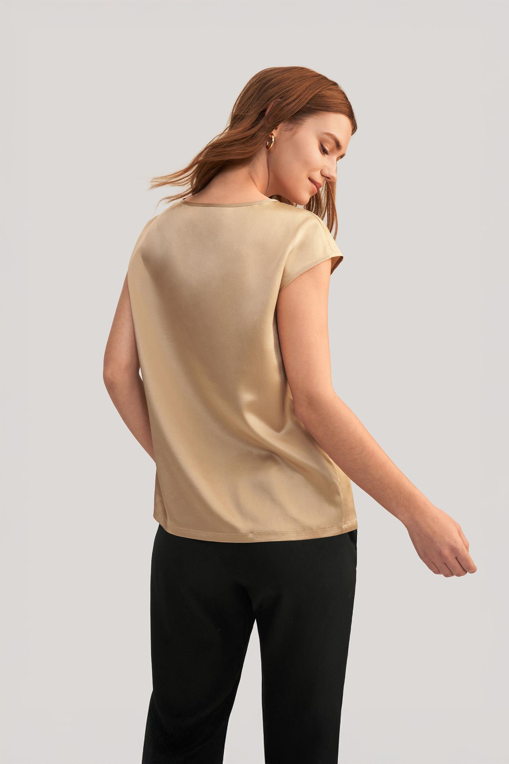 LILYSILK Silk T Shirt for Women Blue Natural Silk Smooth Basic Round Neck Free of Harmful Chemicals S Product Image