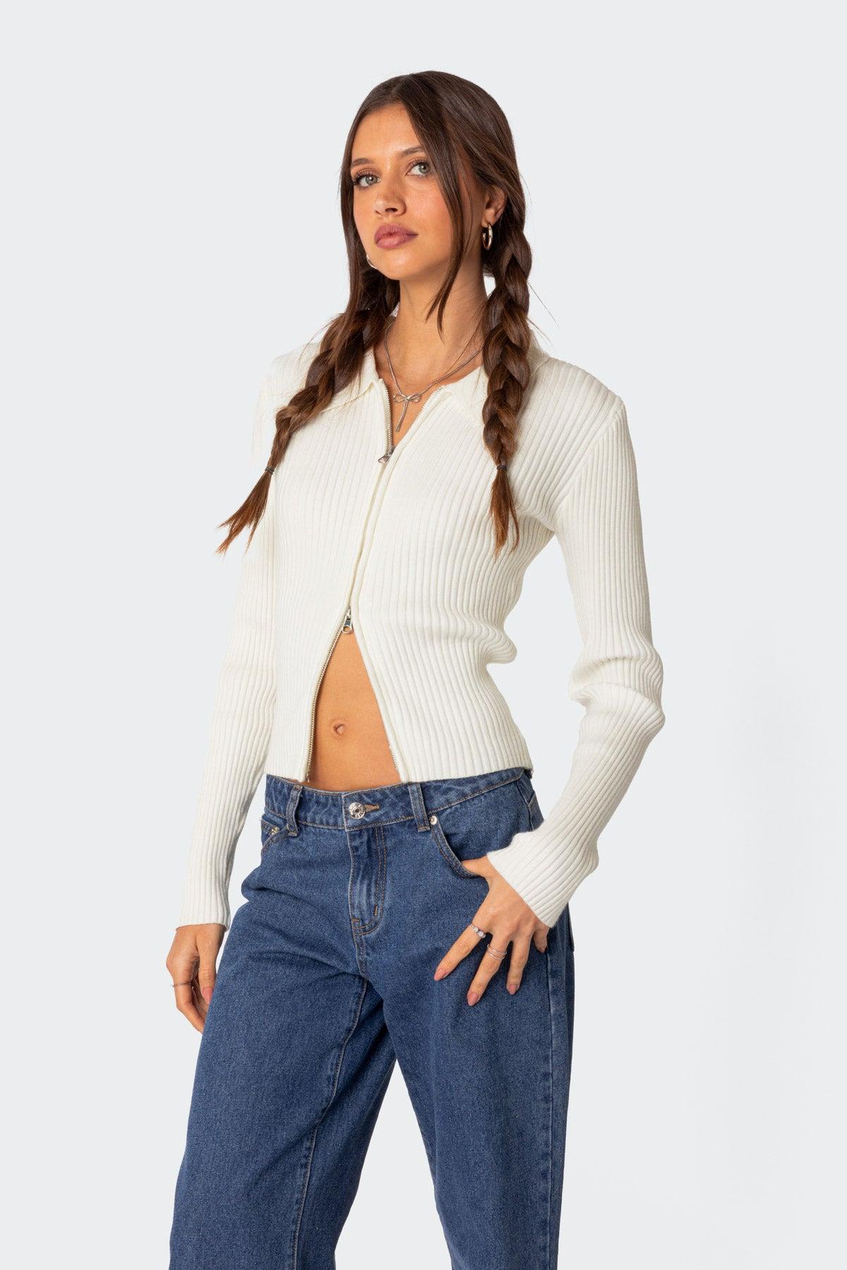 Cora Knitted Zip Up Cardigan Product Image