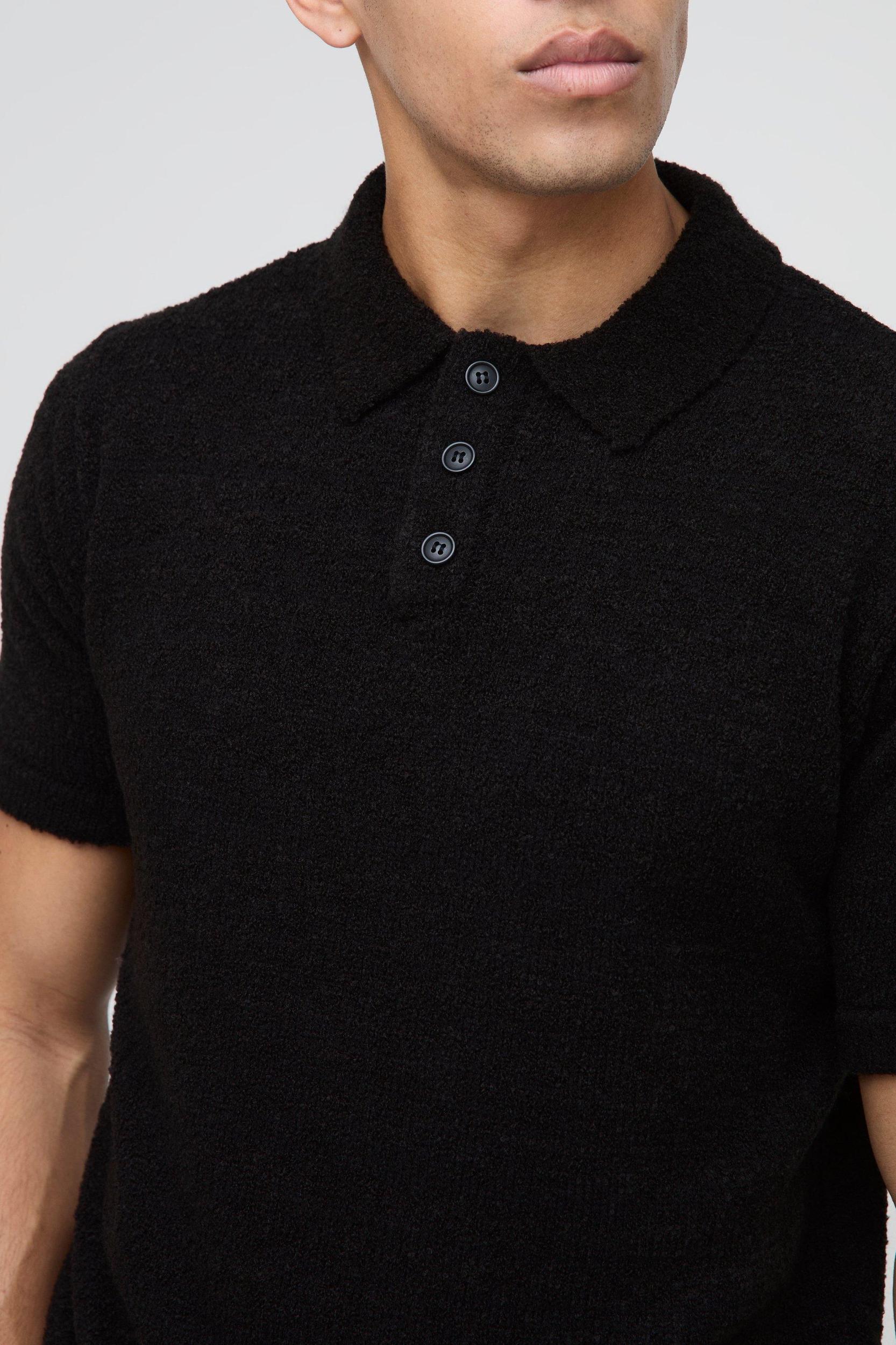 Regular Fit Knitted Boucle Polo | boohooMAN USA Product Image