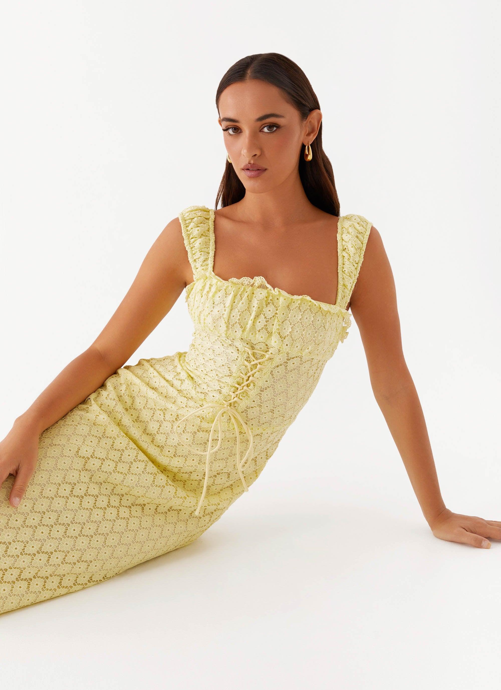 Keziah Tie Front Midi Dress - Lemon Product Image