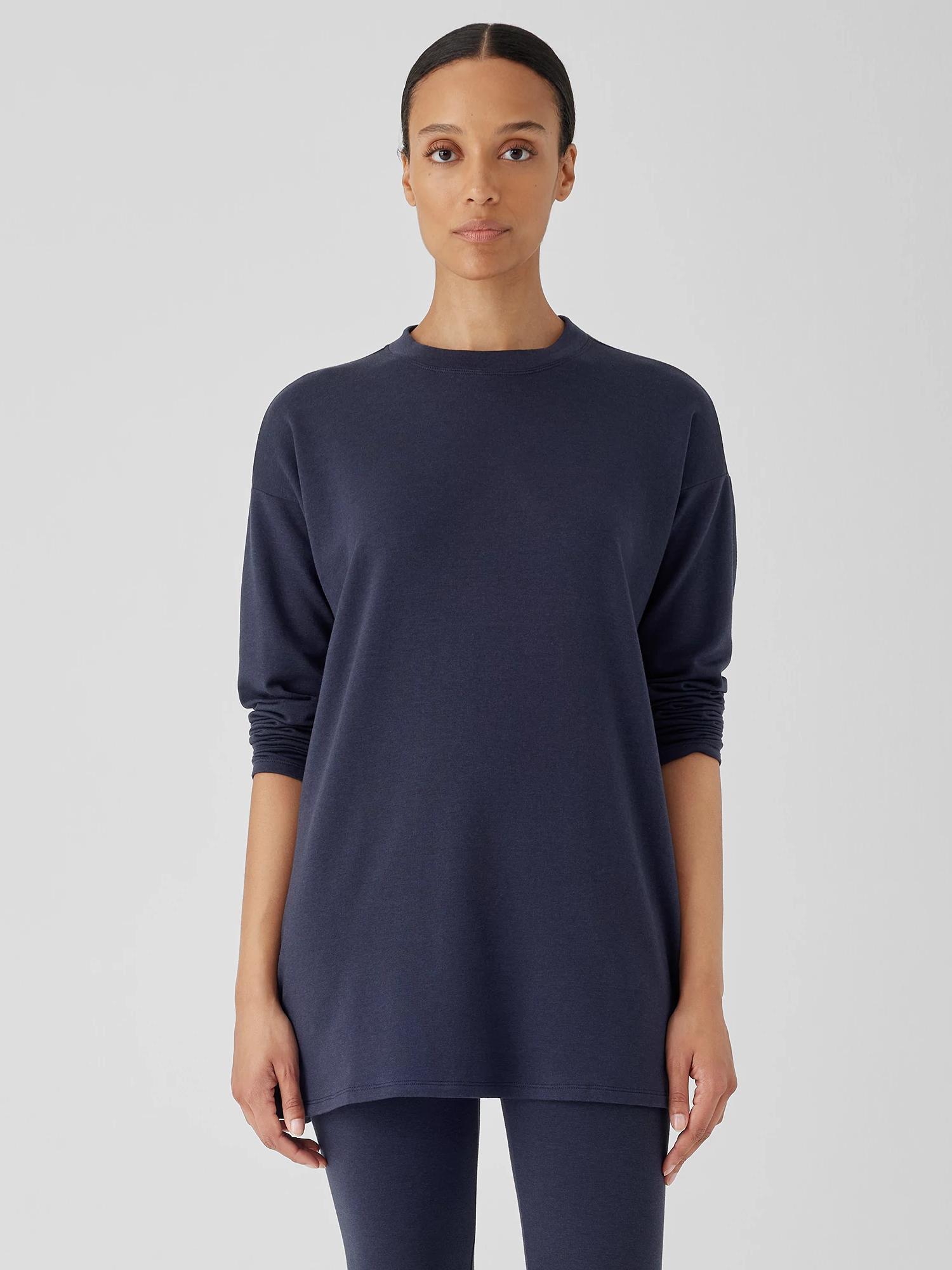 Cozy Brushed Terry Hug Crew Neck Long Top Product Image