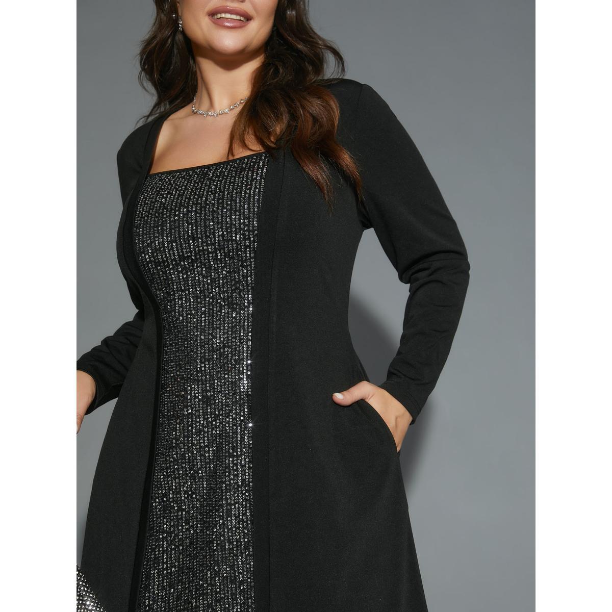 Plus Size Sequin Patchwork Elastic Waist Midi Dress Black Women Party&Cocktail Texture Party Curvy Bloomchic 28/5X Product Image