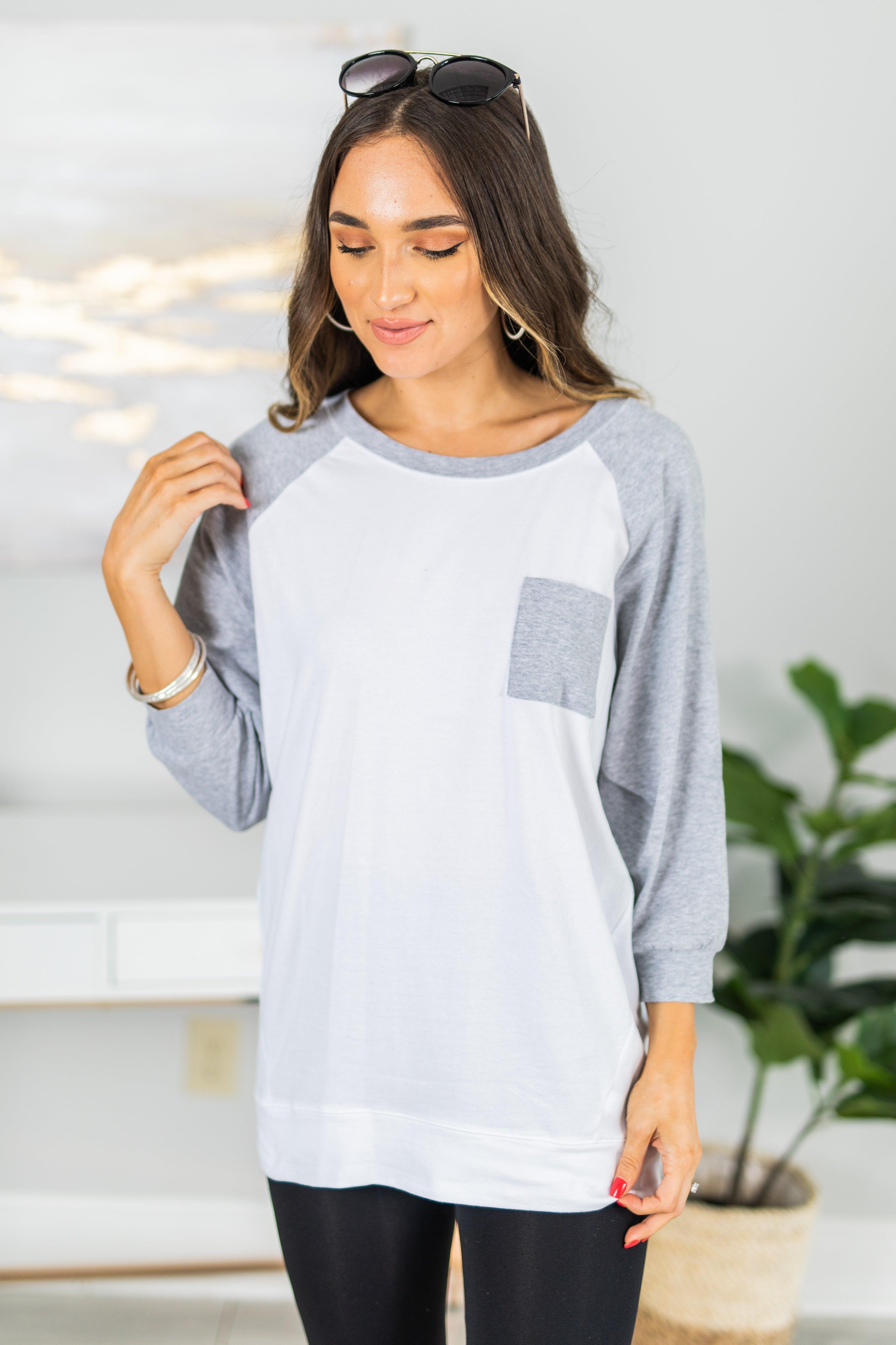 Slouchy Dolman Gray Raglan Tunic w/Pocket Female Product Image