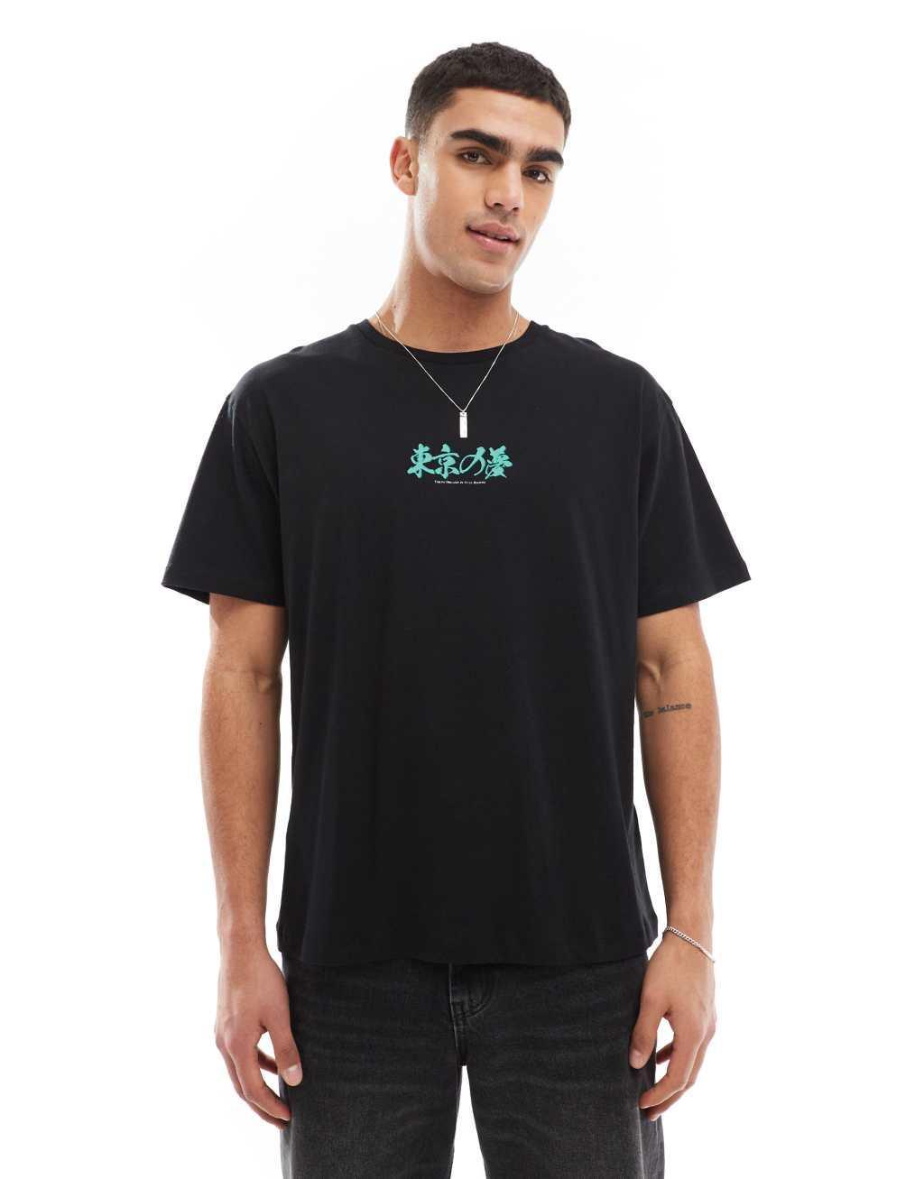 Jack & Jones oversized t-shirt with flower print in black  Product Image