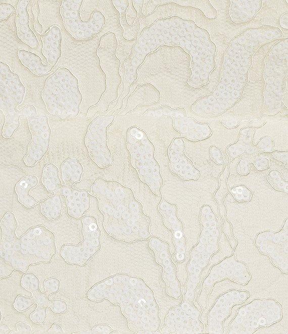 Honey and Rosie Embroidered Sequin Square Neck Spaghetti Strap Criss Cross Back Fit & Flare Dress Product Image