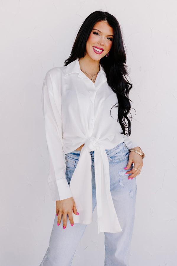 Try Your Luck Front Tie Top in White Product Image