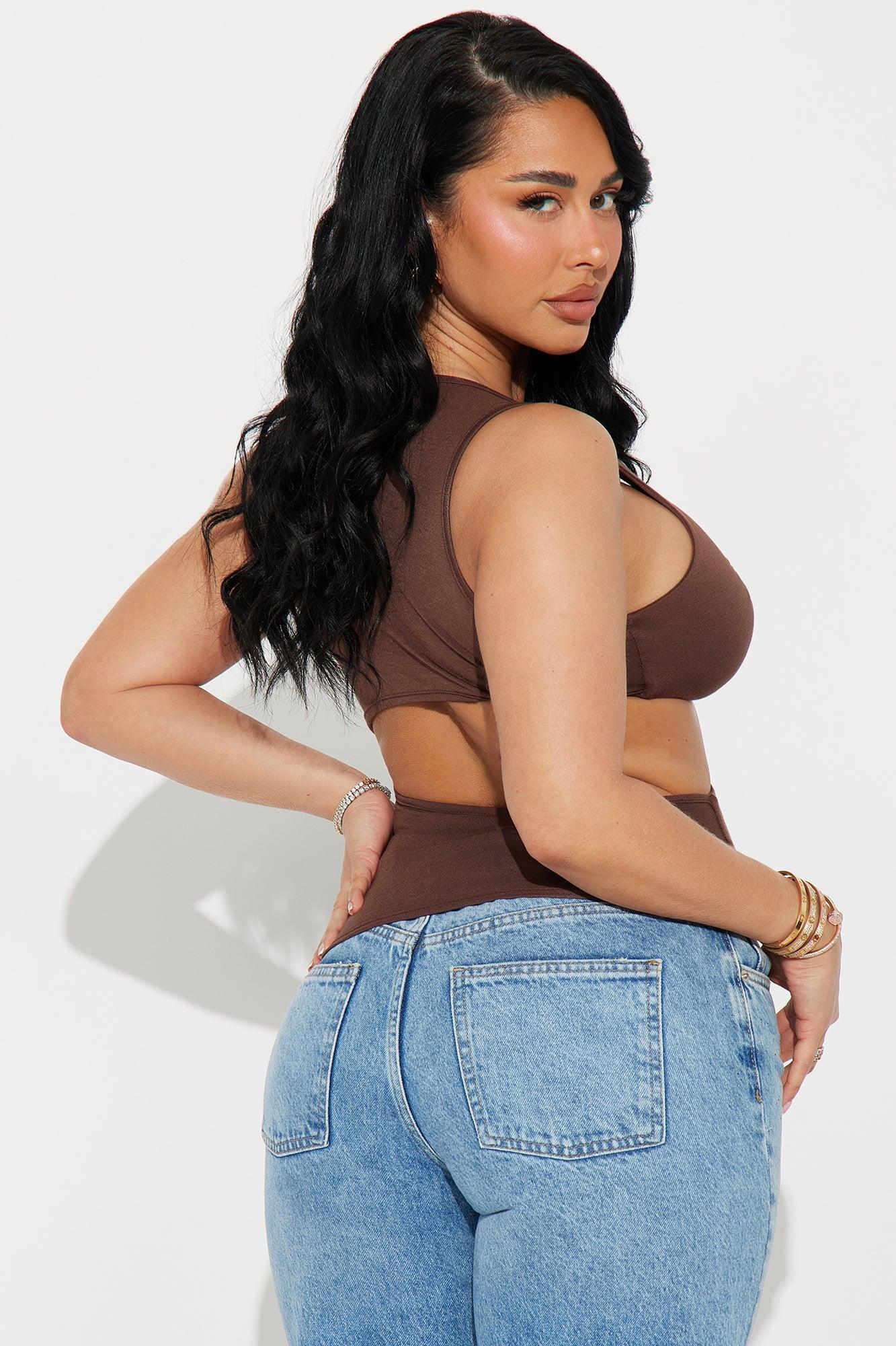 Pull Me Closer Ruched Cut Out Top - Chocolate Product Image