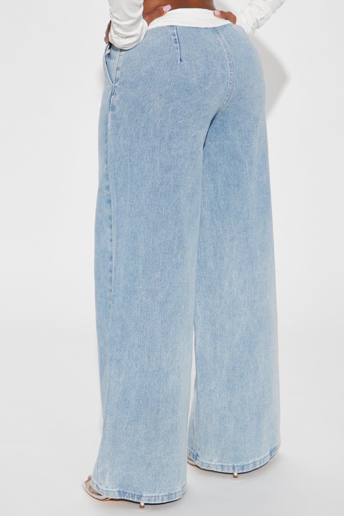 Get Right Non Stretch Fold Over Trouser Jeans - Light Wash Product Image