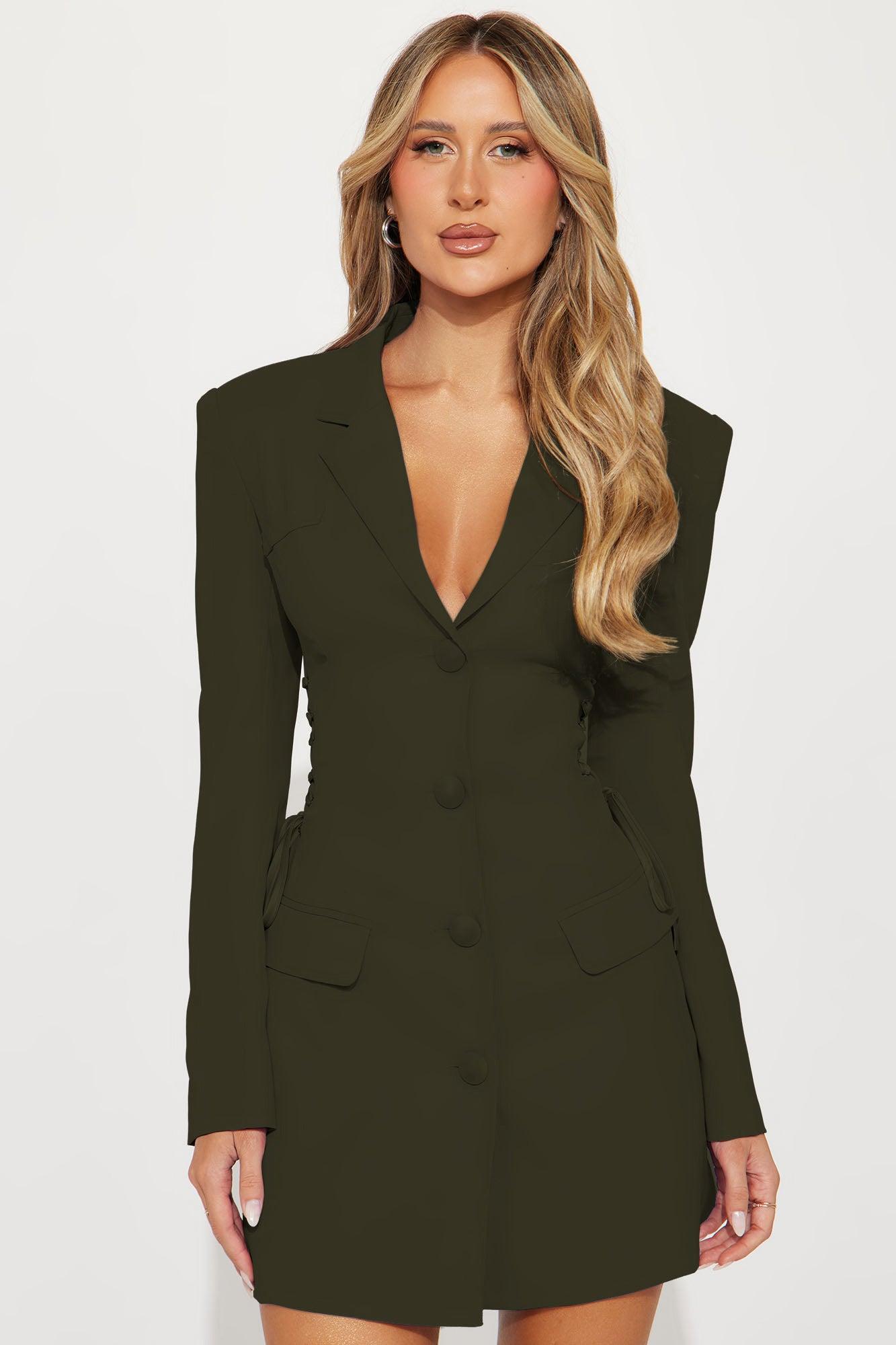 Jade Blazer Mini Dress - Olive Product Image