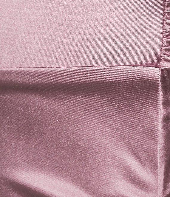 One Shoulder Shirred Side Slit Satin Midi Dress Product Image