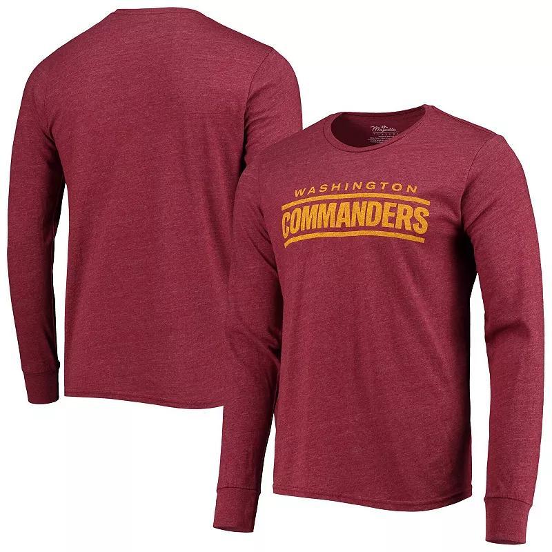 Mens Washington Commanders Majestic Threads Burgundy Wordmark Tri-Blend Long Sleeve T-shirt Product Image