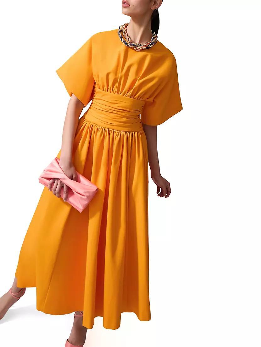 Cotton-Blend Cummerbund Waist Midi-Dress Product Image