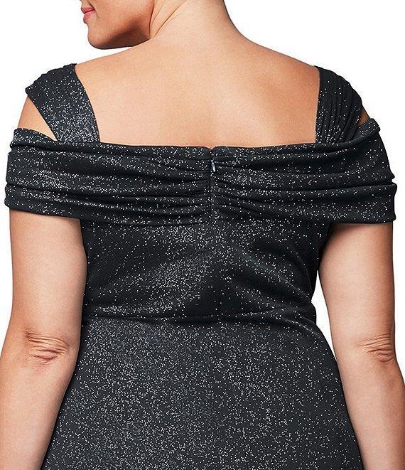 Alex Evenings Plus Size Cold Shoulder Cowl Neck Cap Sleeve Glitter Mesh Gown Product Image