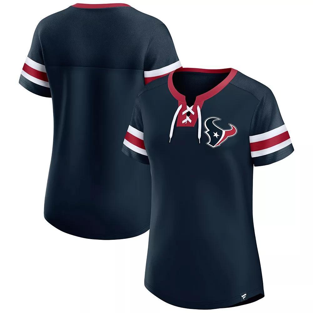 Women's Fanatics  Navy New England Patriots Lace-Up Bling T-Shirt, Size: Large, Blue Product Image