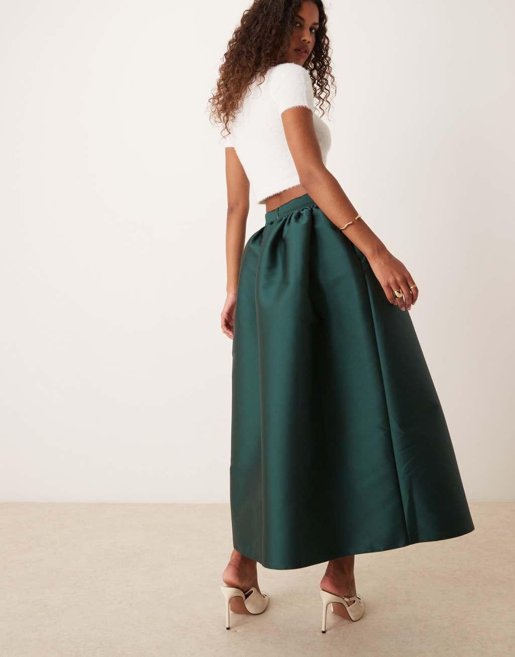 ASOS DESIGN volume occasion maxi skirt in dark green Product Image