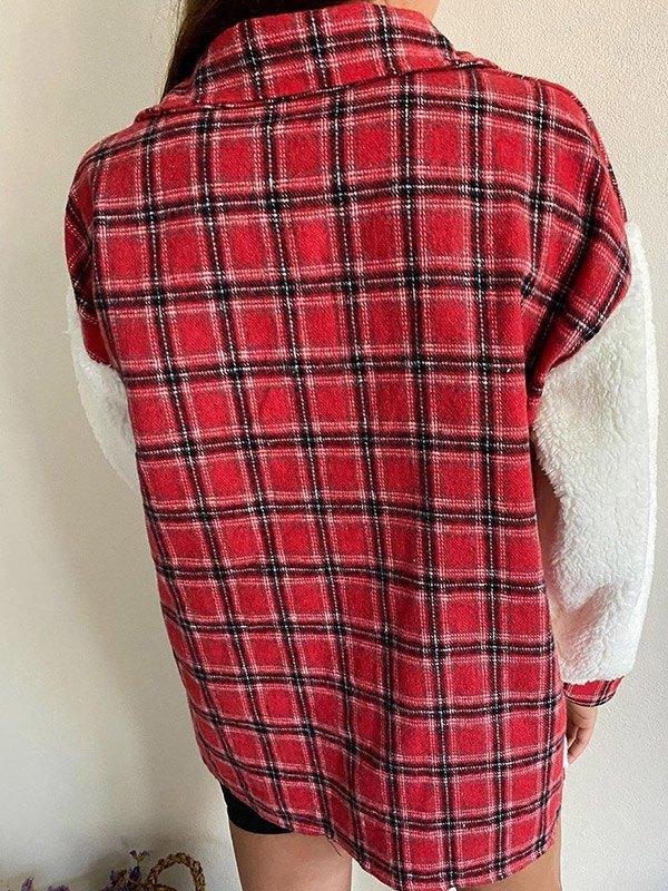 Shacket Plaid Stitching Lambswool Jacket Product Image