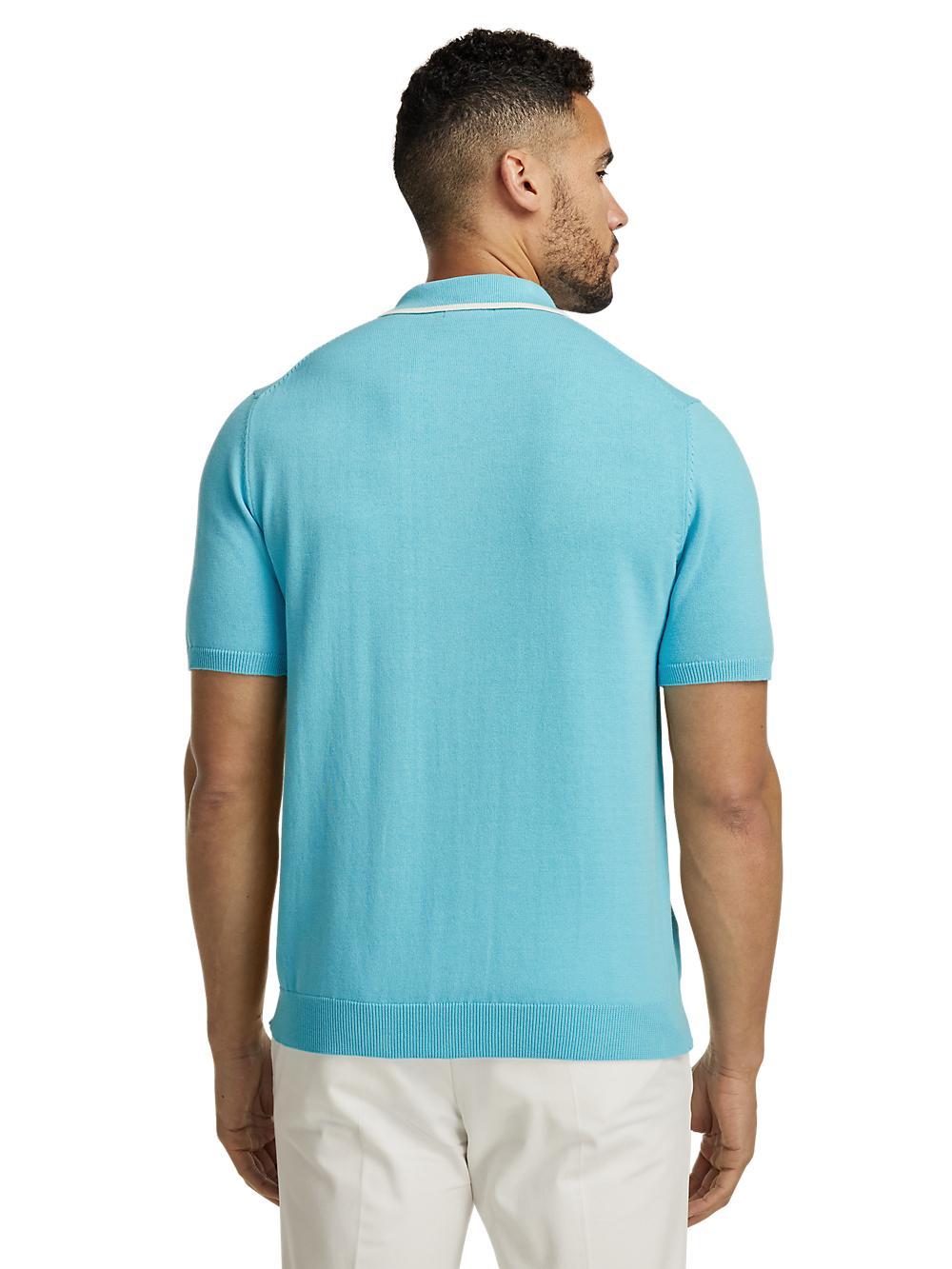 Cotton Button Front Camp Collar Sweater - Aqua Product Image