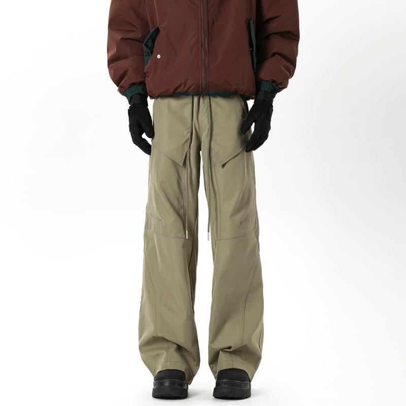 Drawstring Waist Plain Loose Fit Cargo Pants Product Image