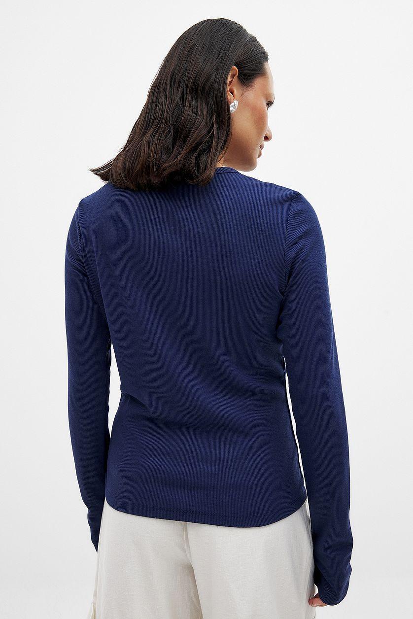 Round Neck Rib Long Sleeve Top Product Image