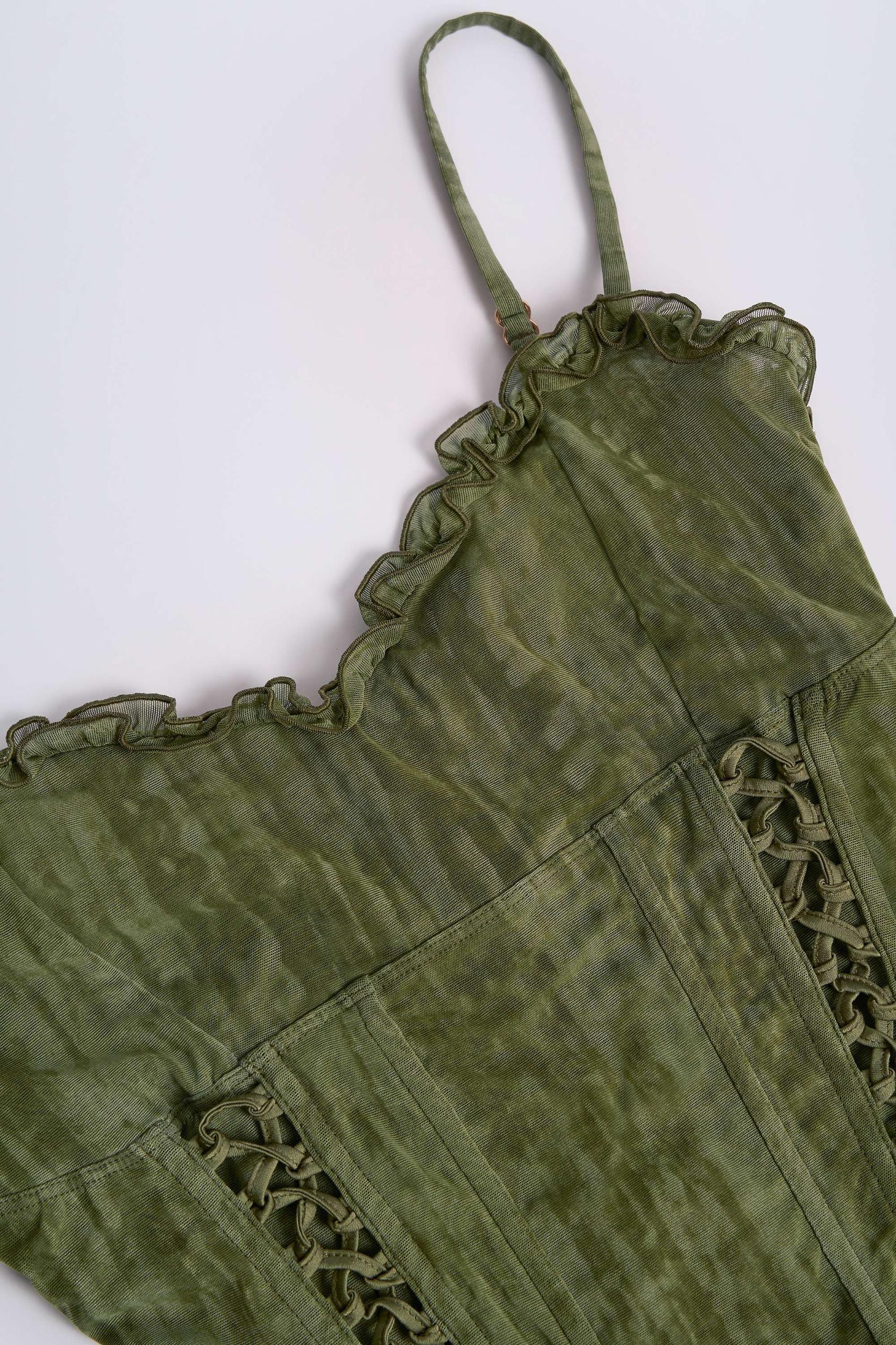 Lace-Up Ruffled Flared Jumpsuit in Green Print Product Image
