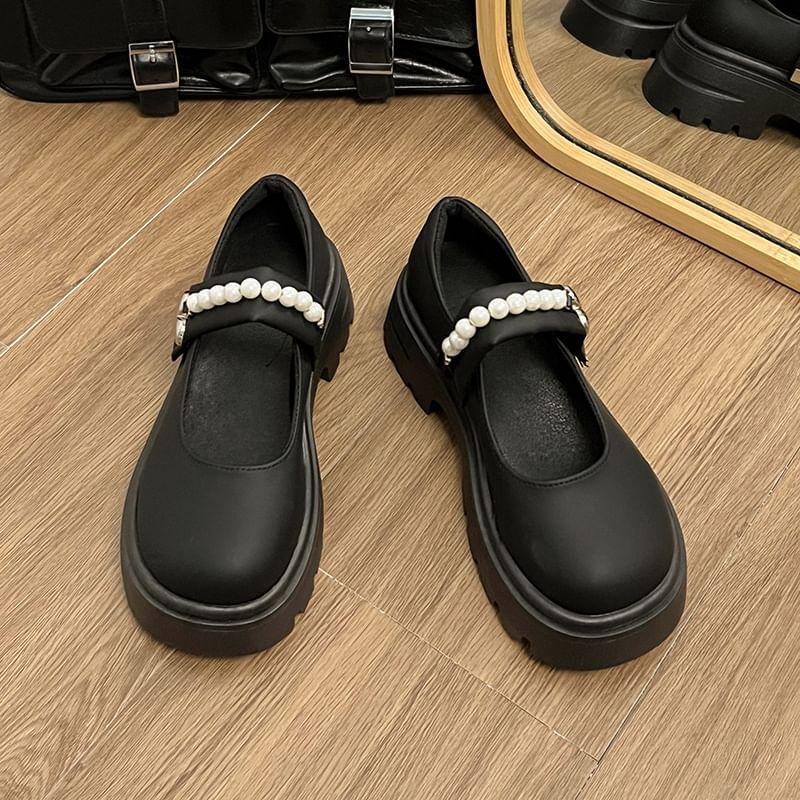 Platform Faux Pearl Mary Jane Shoes Product Image