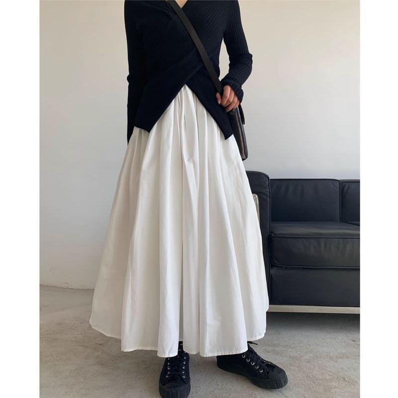 High Rise Plain Maxi A-Line Skirt Product Image