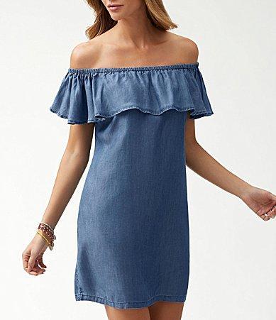 Tommy Bahama Chambray Off the Shoulder Dress Cover-Up (Chambray) Women's Swimwear Product Image