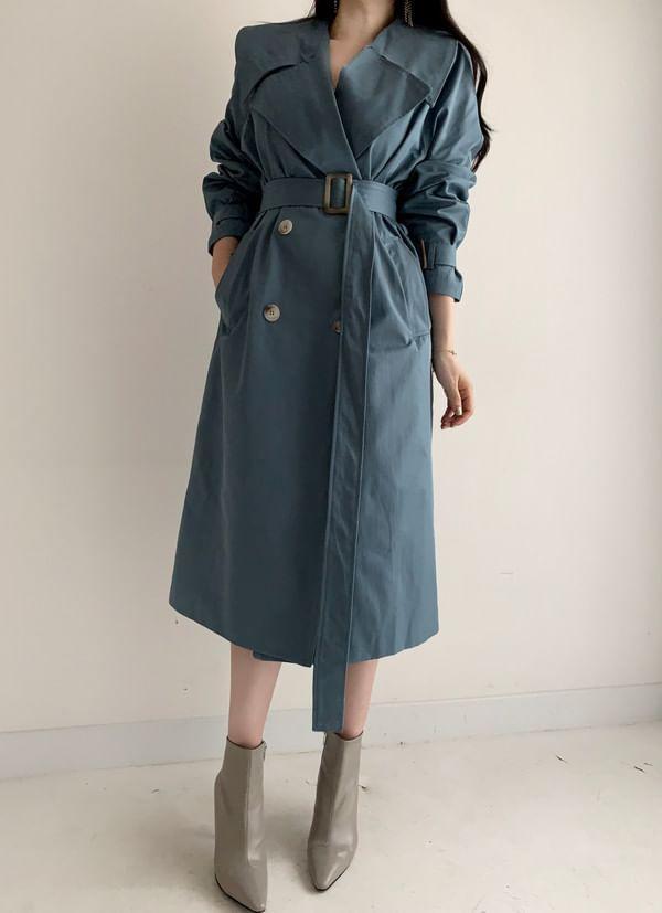 Plain Double-Breasted Trench Coat Product Image