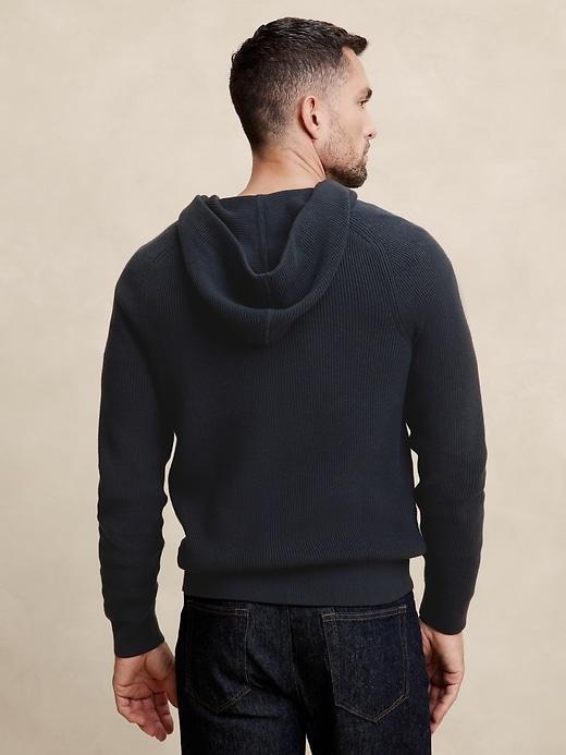 Cotton-Blend Ribbed Zip Hoodie Sweater Product Image