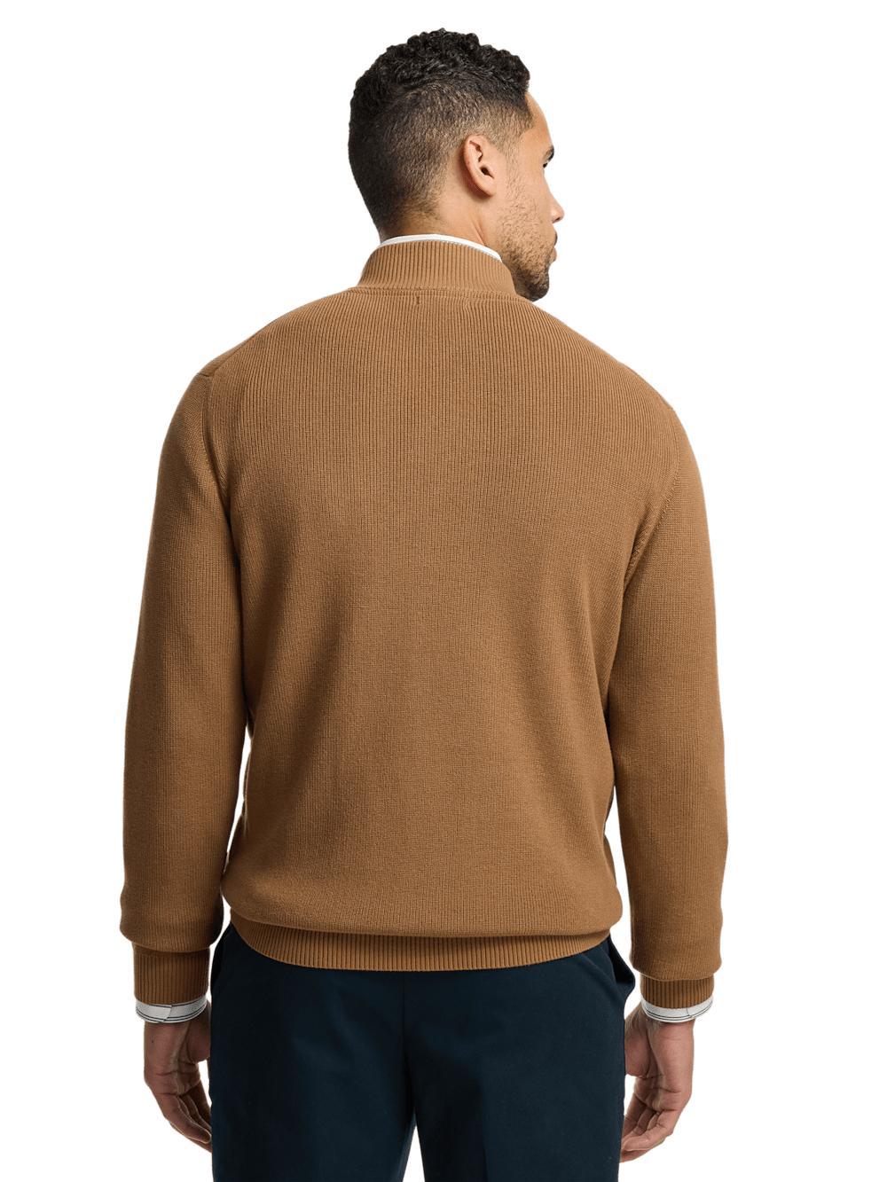 Cotton Full Zip Mock Neck Sweater - Camel Product Image