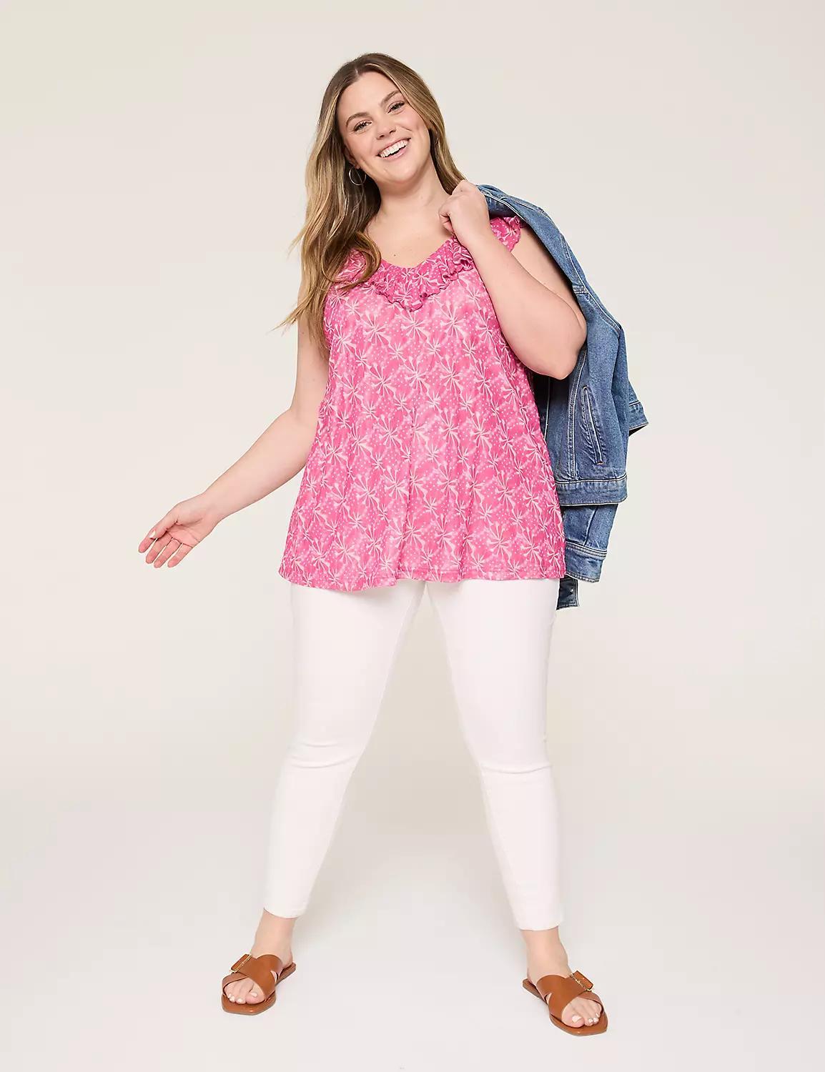 Sleeveless Ruffle V-Neck Mesh Top Product Image