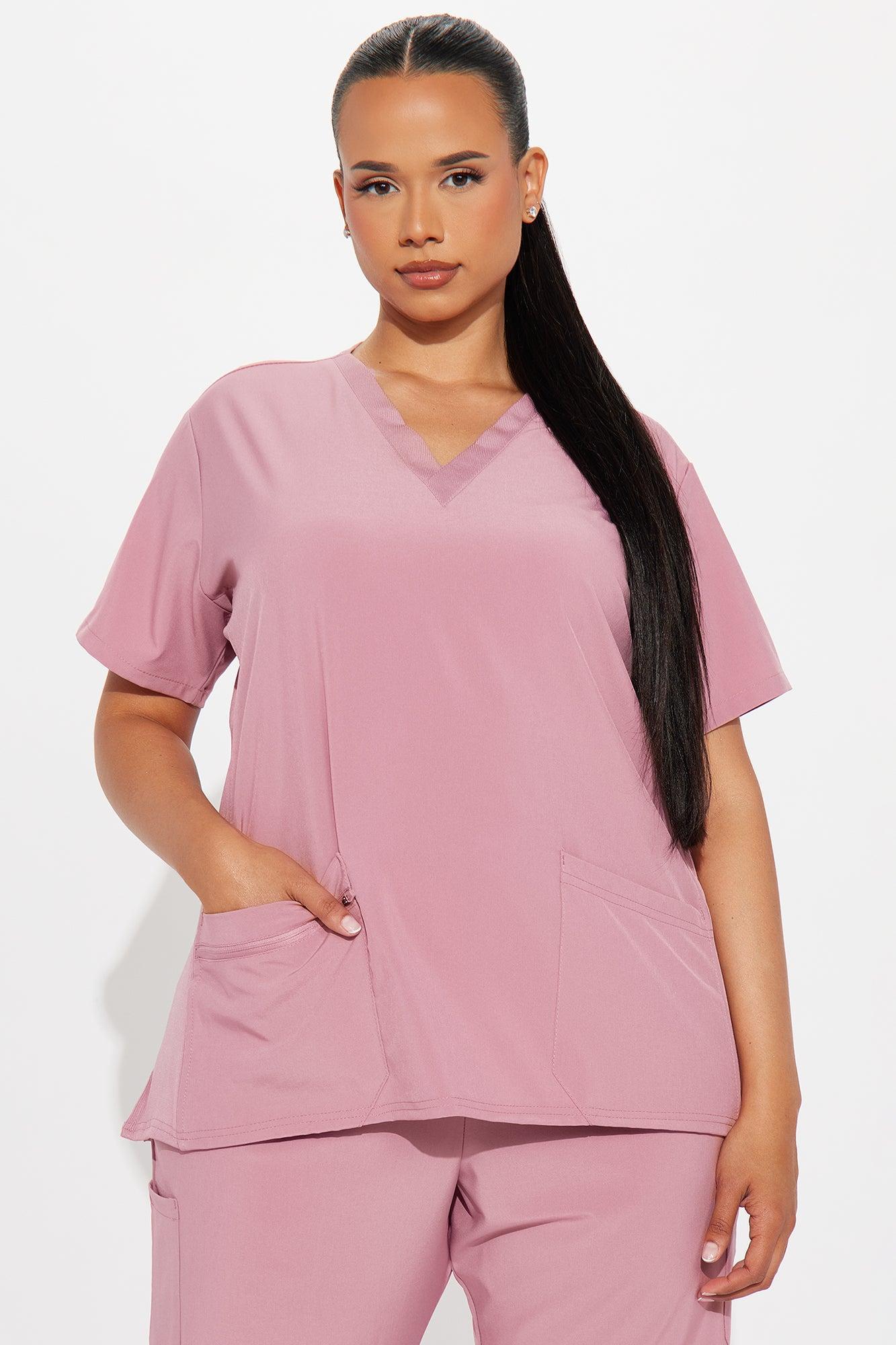 Check Up Side Rib Stretch Uniform Scrub Jogger Set - Mauve Female Product Image
