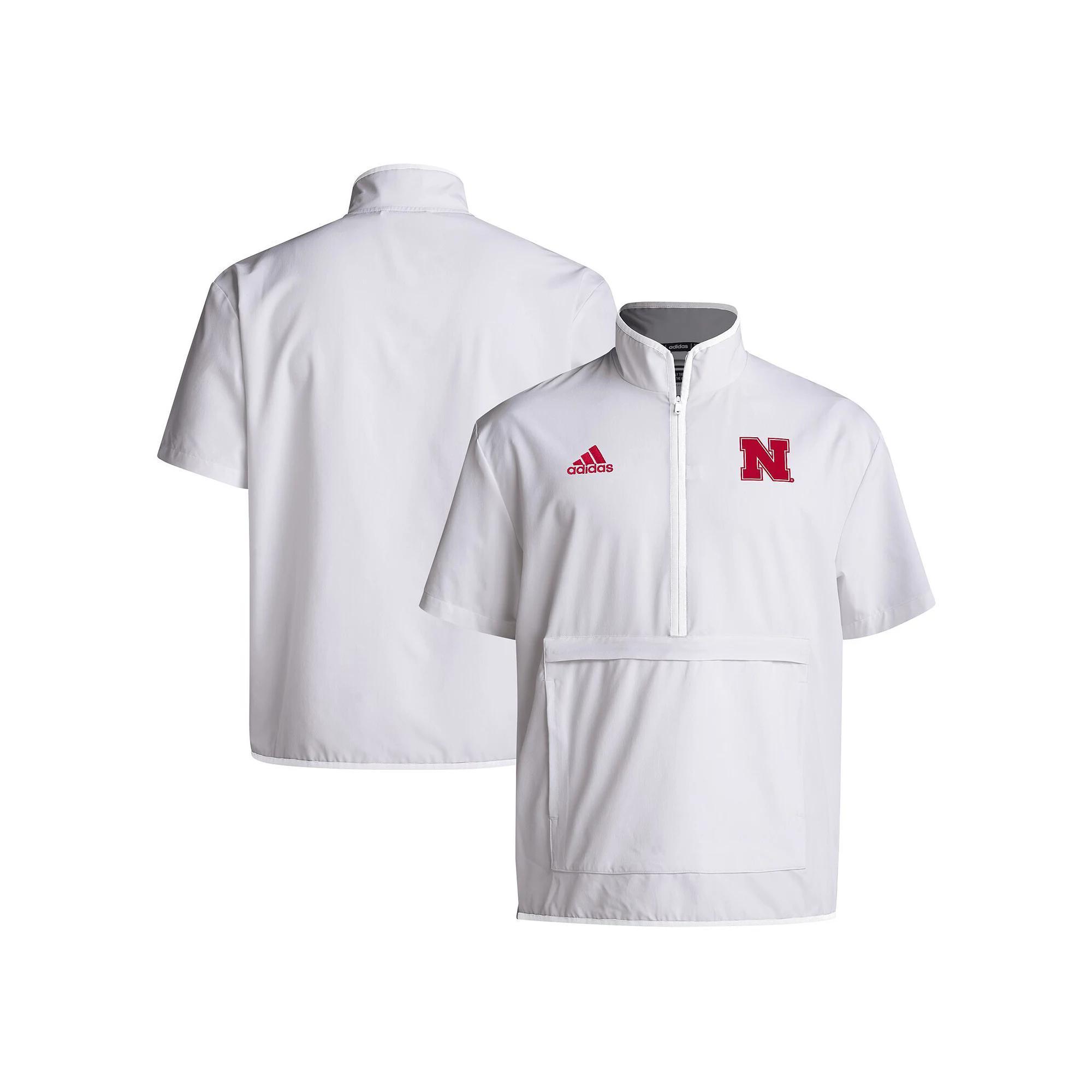 Men's adidas White Nebraska Huskers 2024 Coaches Sideline Half-Zip Short Sleeve Jacket,  Product Image
