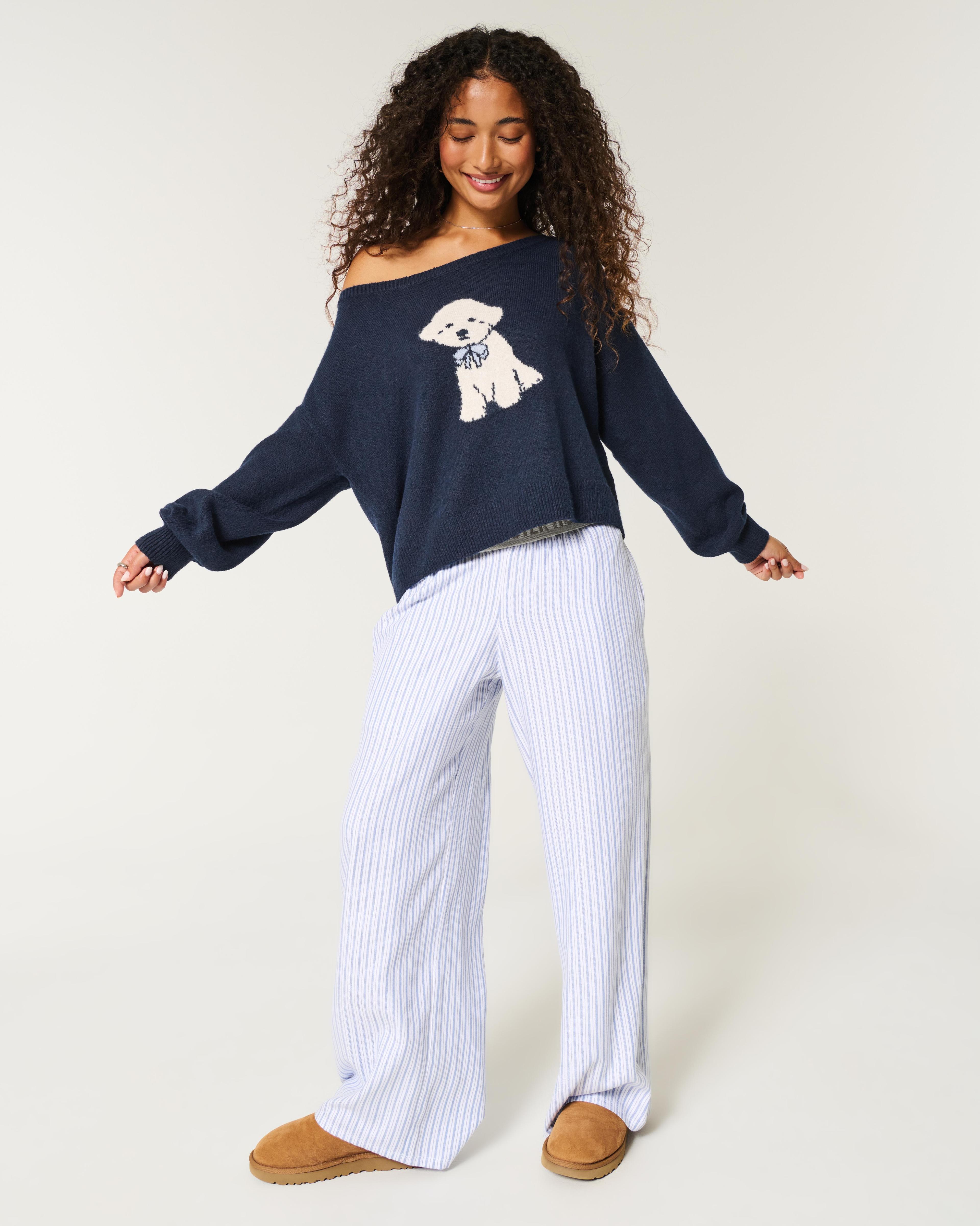 Hollister Comfy Cloud Easy Off-the-Shoulder Puppy Graphic Sweater Product Image