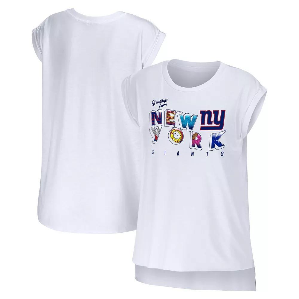 Women's WEAR by Erin Andrews White New York Giants Greetings From Muscle T-Shirt,  Product Image