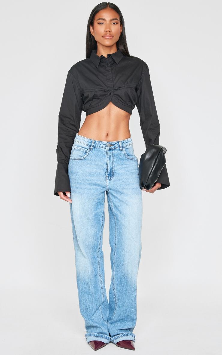 Black Elasticated Bust Detail Cropped Shirt Product Image