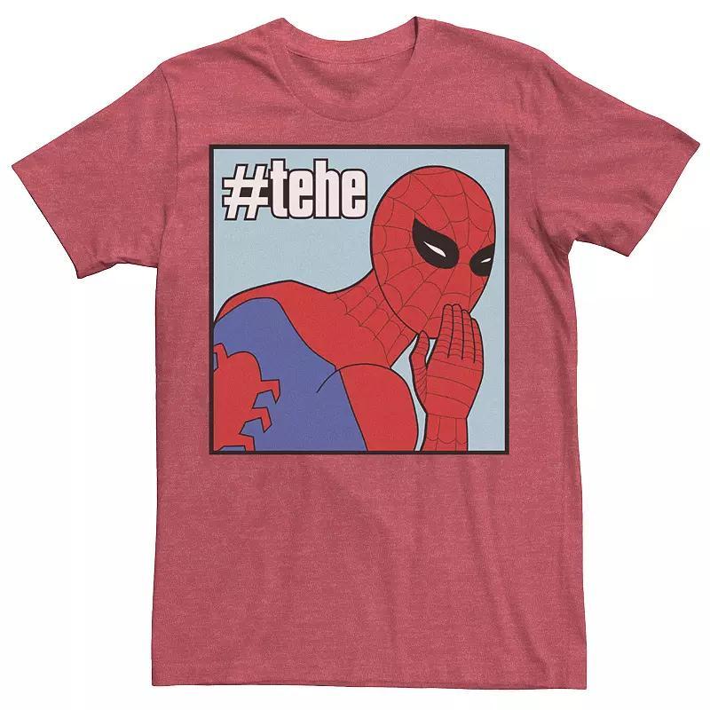 Mens Marvel Spider-Man #tehe Laughing Vintage Portrait Panel Tee Red Grey Product Image