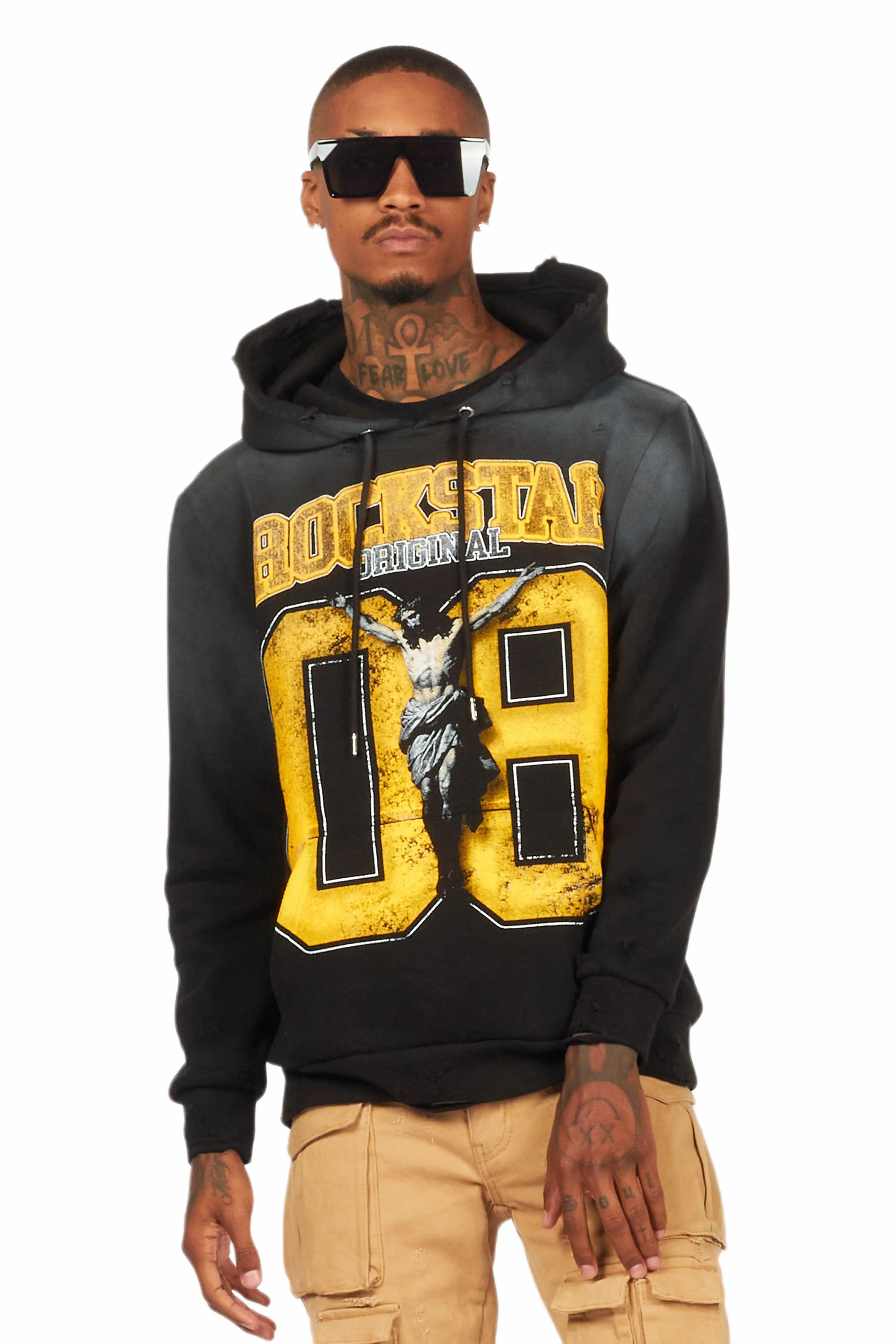 Fields Black/Yellow Distressed Graphic Hoodie Male Product Image