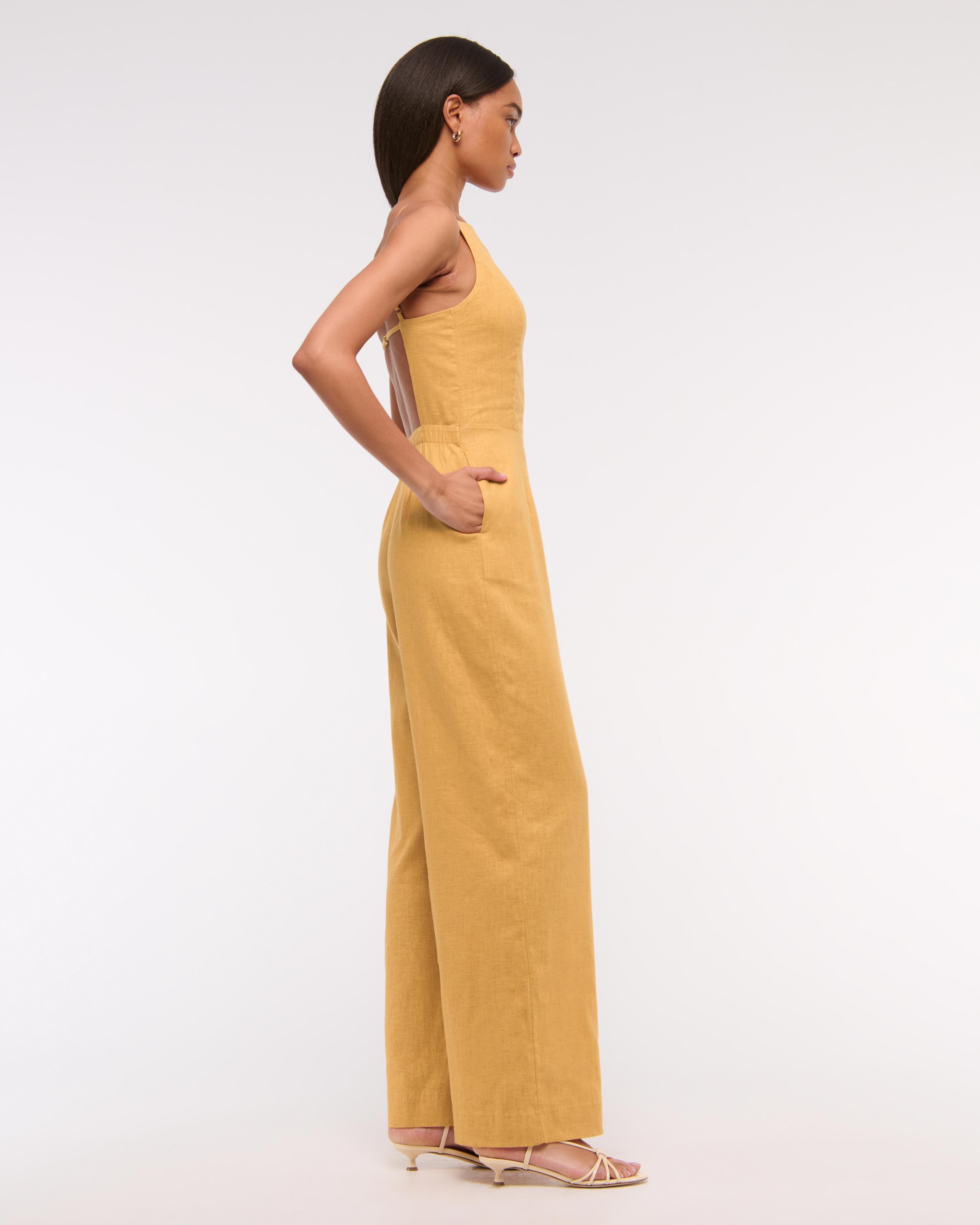 Linen-Blend Apron Jumpsuit Product Image