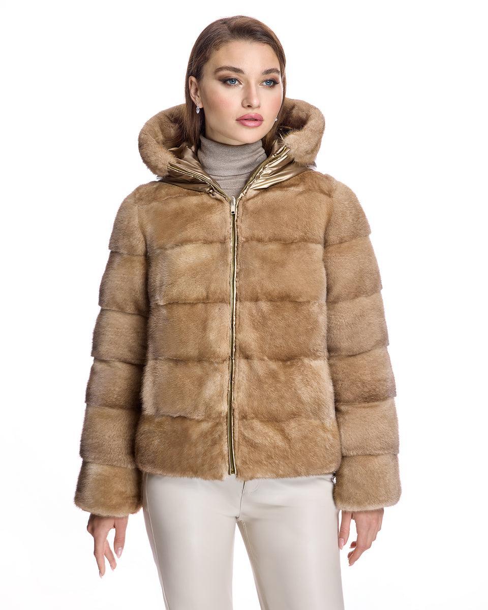 Horizontal Reversible mink jacket with Hood Product Image