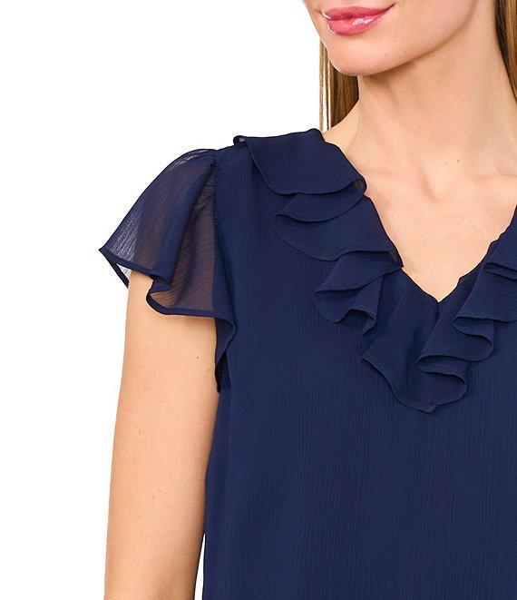 CeCe Ruffle V-Neck Short Flutter Sleeve Blouse Product Image