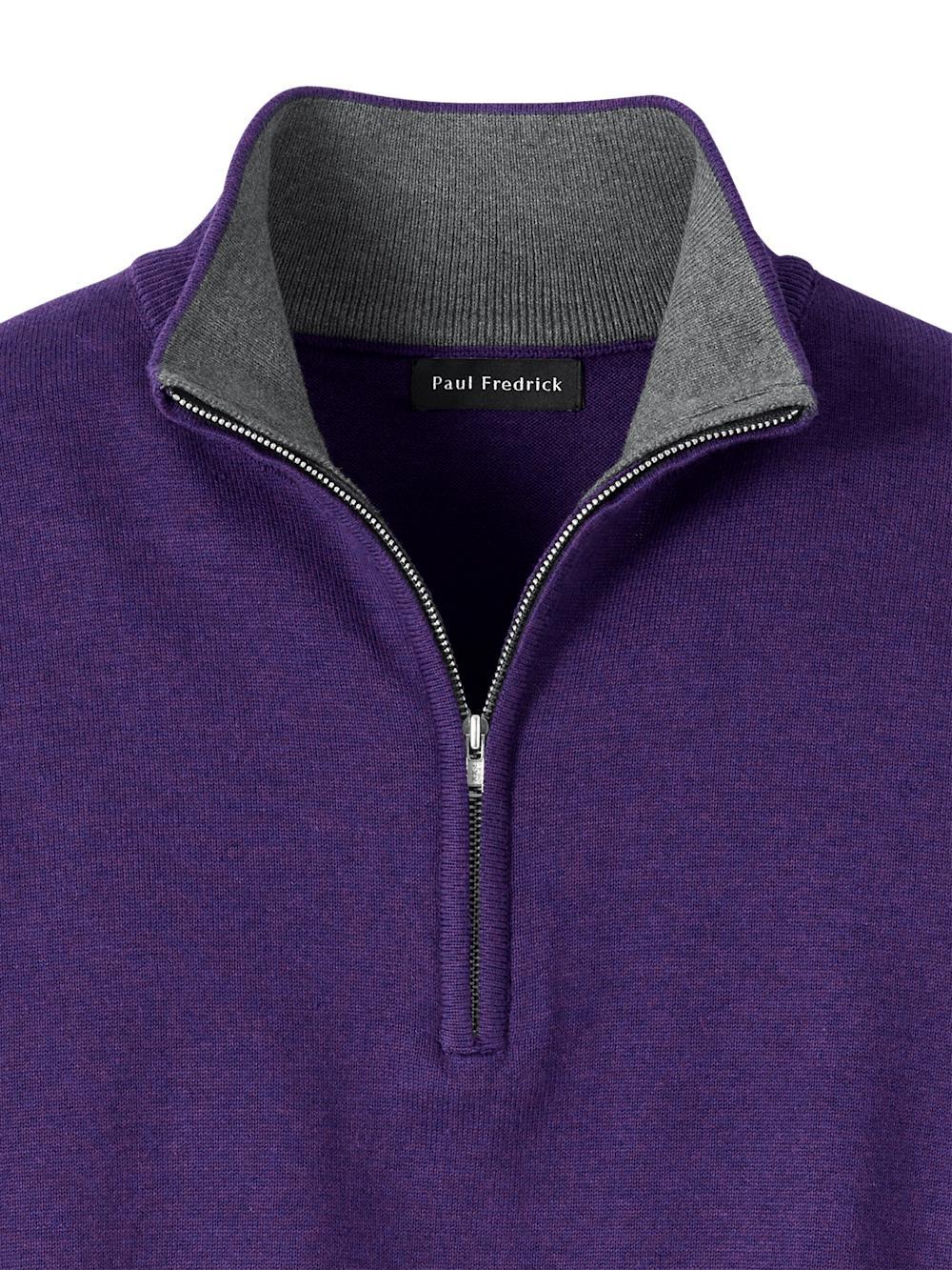 Supima Cotton Quarter Zip Mock Neck Sweater - Black Product Image