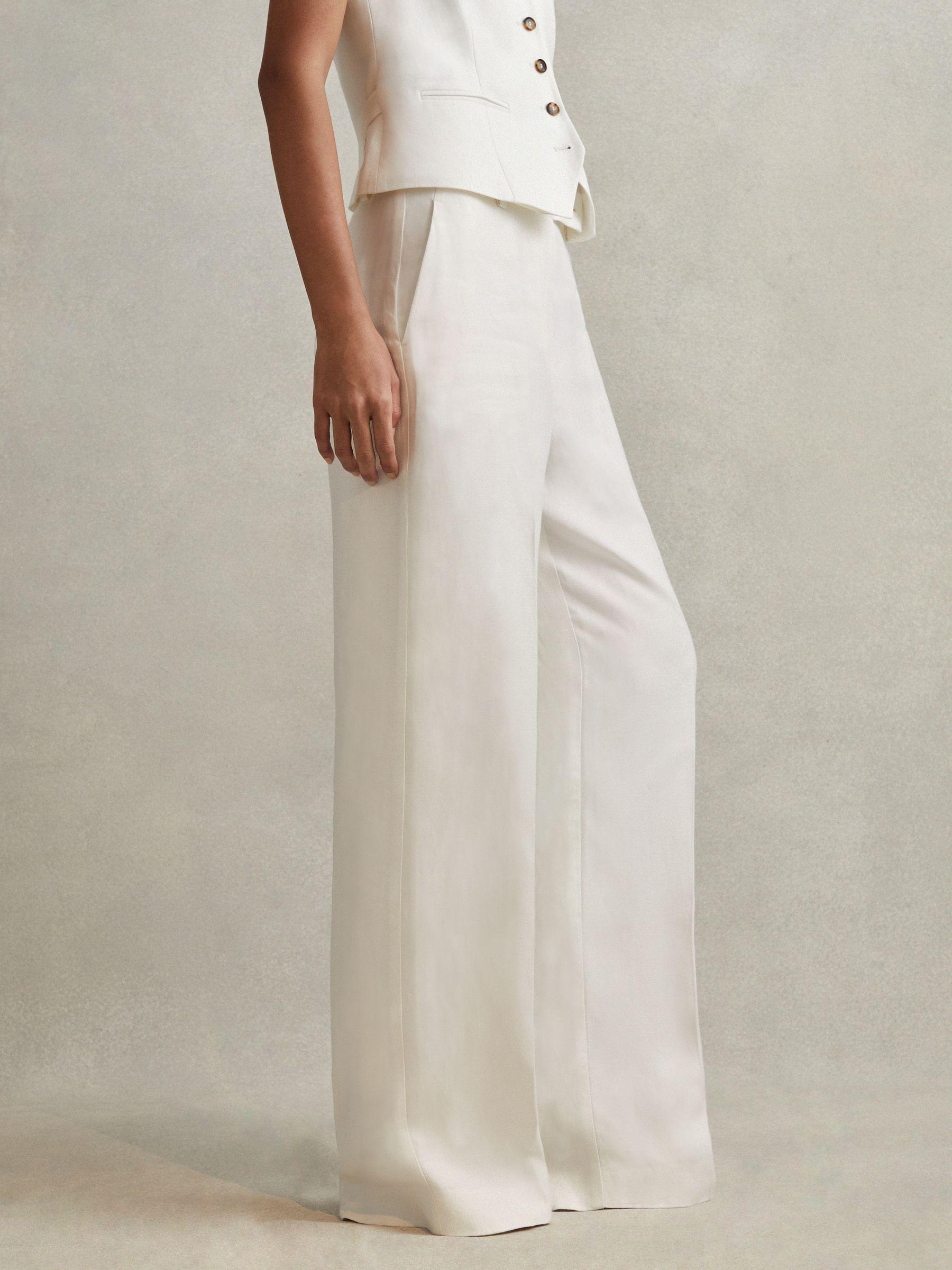 Viscose-Linen Wide Leg Suit Trousers in White Product Image