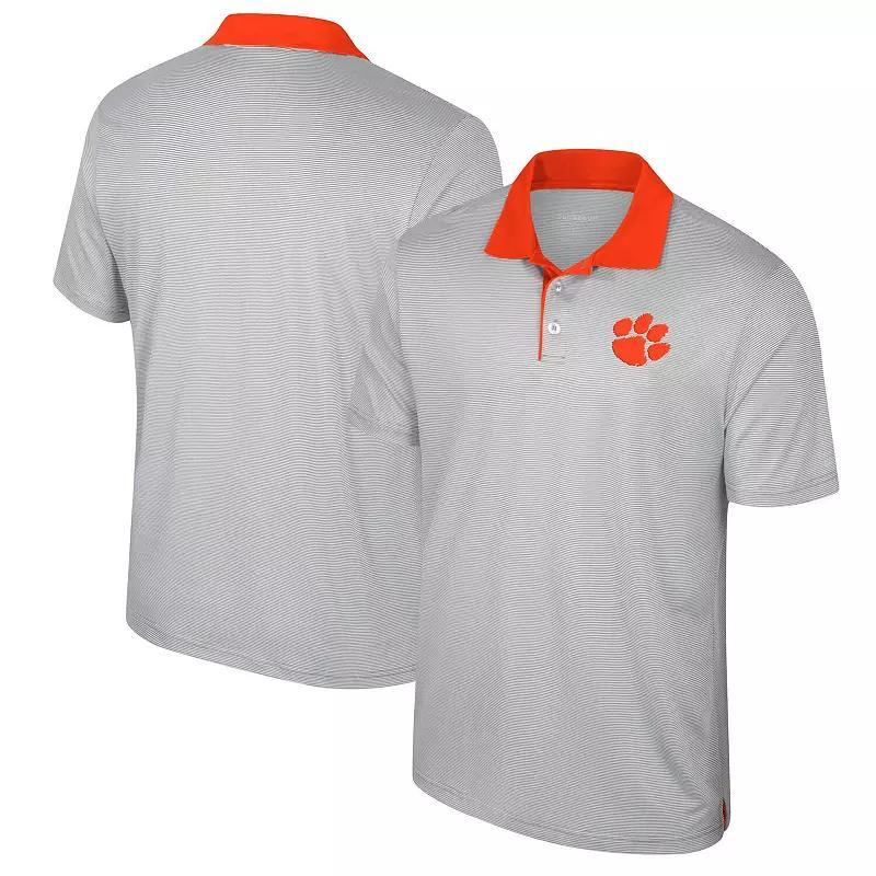 Men's Colosseum Gray Clemson Tigers Big & Tall Tuck Striped Polo, Size: 3XB, Grey Product Image