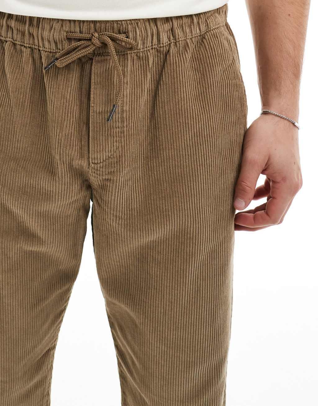 Jack & Jones loose fit drawstring cord pants in tan Product Image