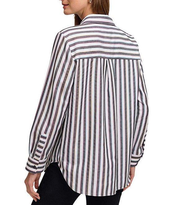 Foxcroft Frankie Stripe Collared Neckline Long Sleeve Top Product Image